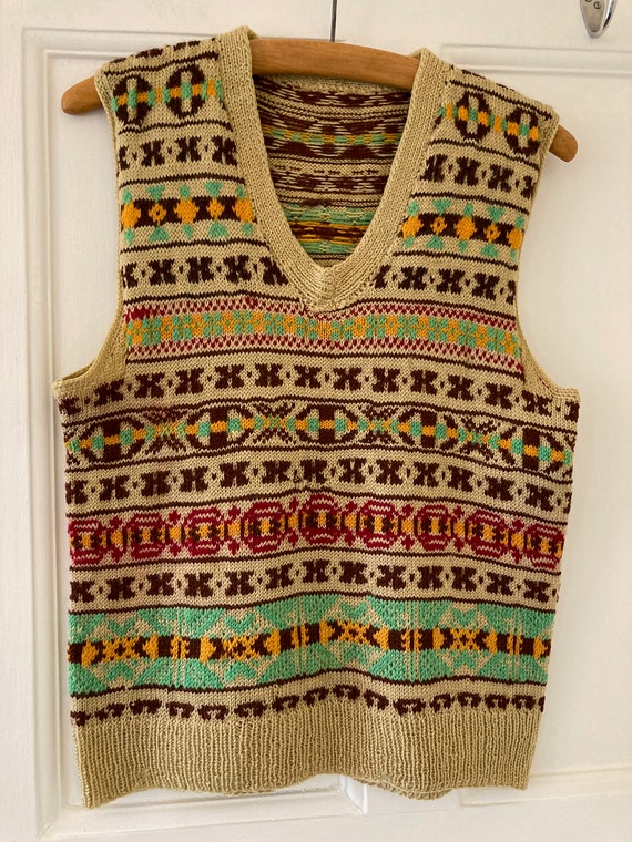 1940s hand knitted Fairisle wool tank top