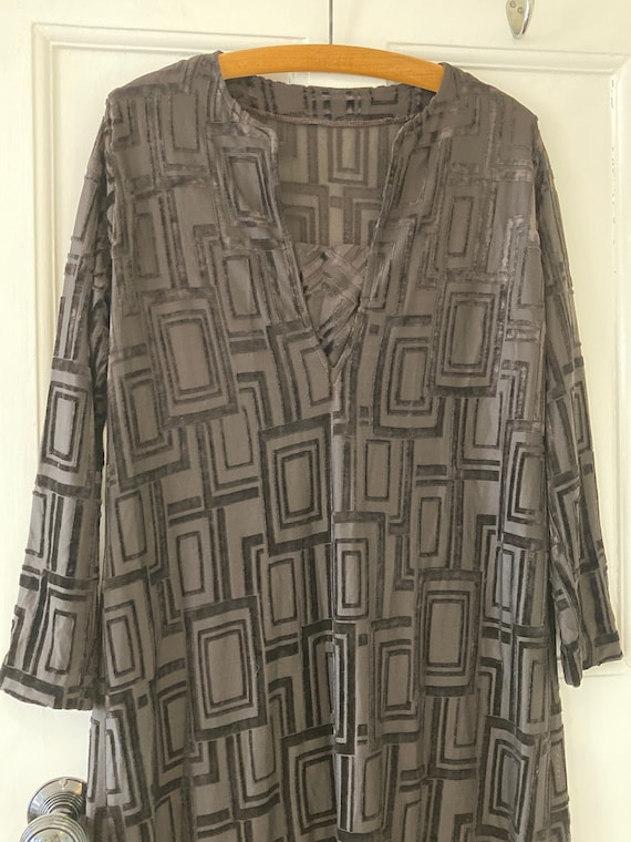 1980s black devoré fabric, long 20s style dress