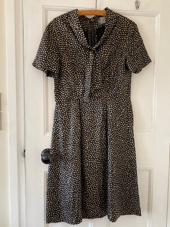 1950s Cresta Couture black pattern silk shift dres