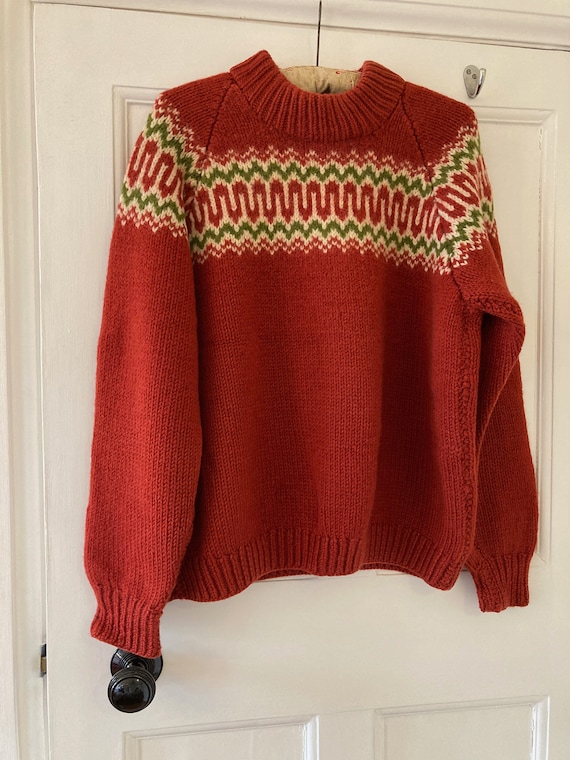 1960s brick red wool Nordic style jumper