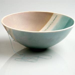 Stitched Ceramic Bowl handmade fine porcelain bowl with a unique hand stitched twist. Decorative ceramic kitchen pottery image 1