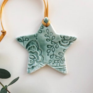 Large Christmas Tree Star Topper - ceramic porcelain star tree topper with lace imprint, Christmas tree decor or gift tags