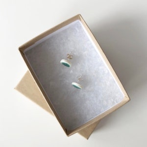 Aqua Blue Button Stud Earrings - ceramic porcelain studs, minimalist stoneware earrings