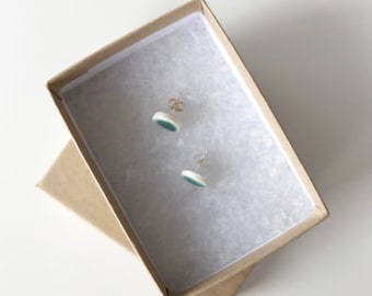 Aqua Blue Button Stud Earrings - ceramic porcelain studs, minimalist stoneware earrings
