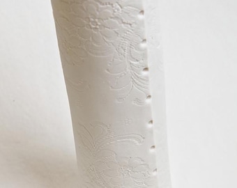 White Ceramic Vase - Contemporary handmade porcelain cylinder vase with lace imprint detail