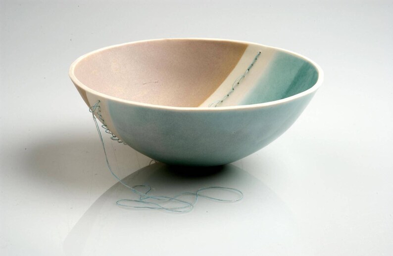 Stitched Ceramic Bowl handmade fine porcelain bowl with a unique hand stitched twist. Decorative ceramic kitchen pottery image 1