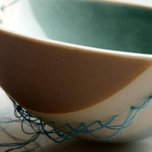 Stitched Ceramic Bowl handmade fine porcelain bowl with a unique hand stitched twist. Decorative ceramic kitchen pottery image 2