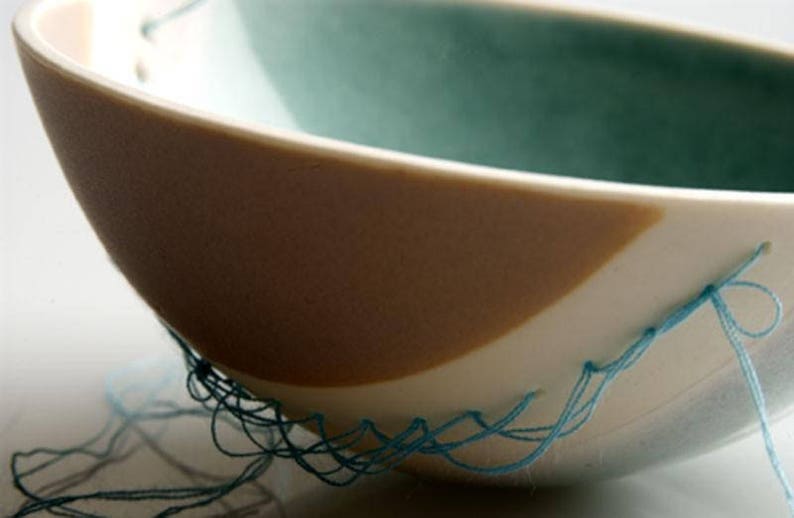 Stitched Ceramic Bowl handmade fine porcelain bowl with a unique hand stitched twist. Decorative ceramic kitchen pottery image 2