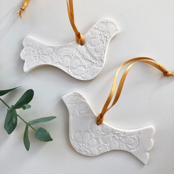 Doves Of Friendship - hanging turtle dove decorations,  Christmas ornament, wedding favor, anniversary, symbol of friendship