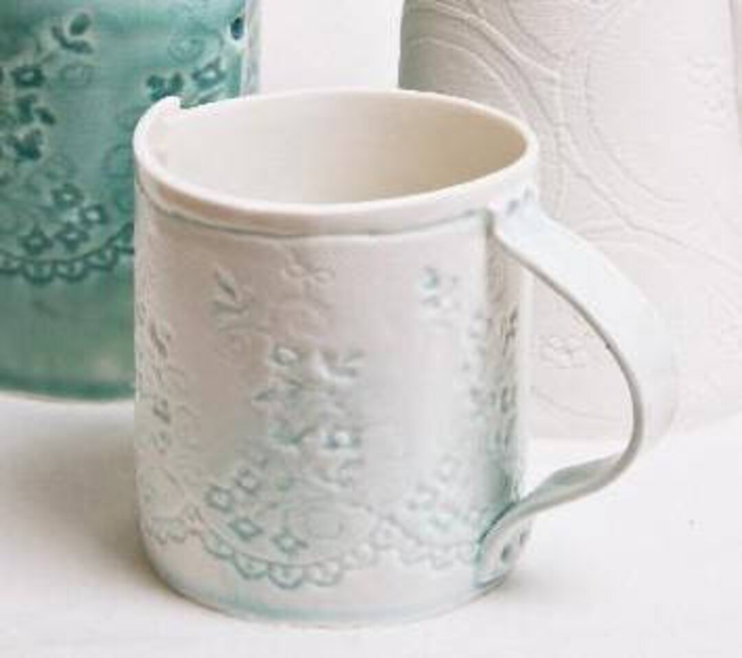 Light Blue Porcelain Lace Mug - Handmade Porcelain Coffee or Tea Mug ...