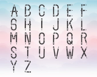 Alphabet svg, School Pencil font, School letters, Digital PNG SVG EPS Dxf Files for cutting machines, Silhouette designs, Alphabet font