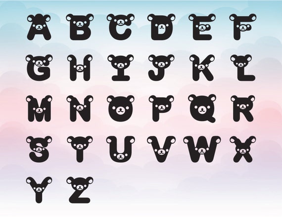 cute bear font bear alphabet kids room letter children etsy