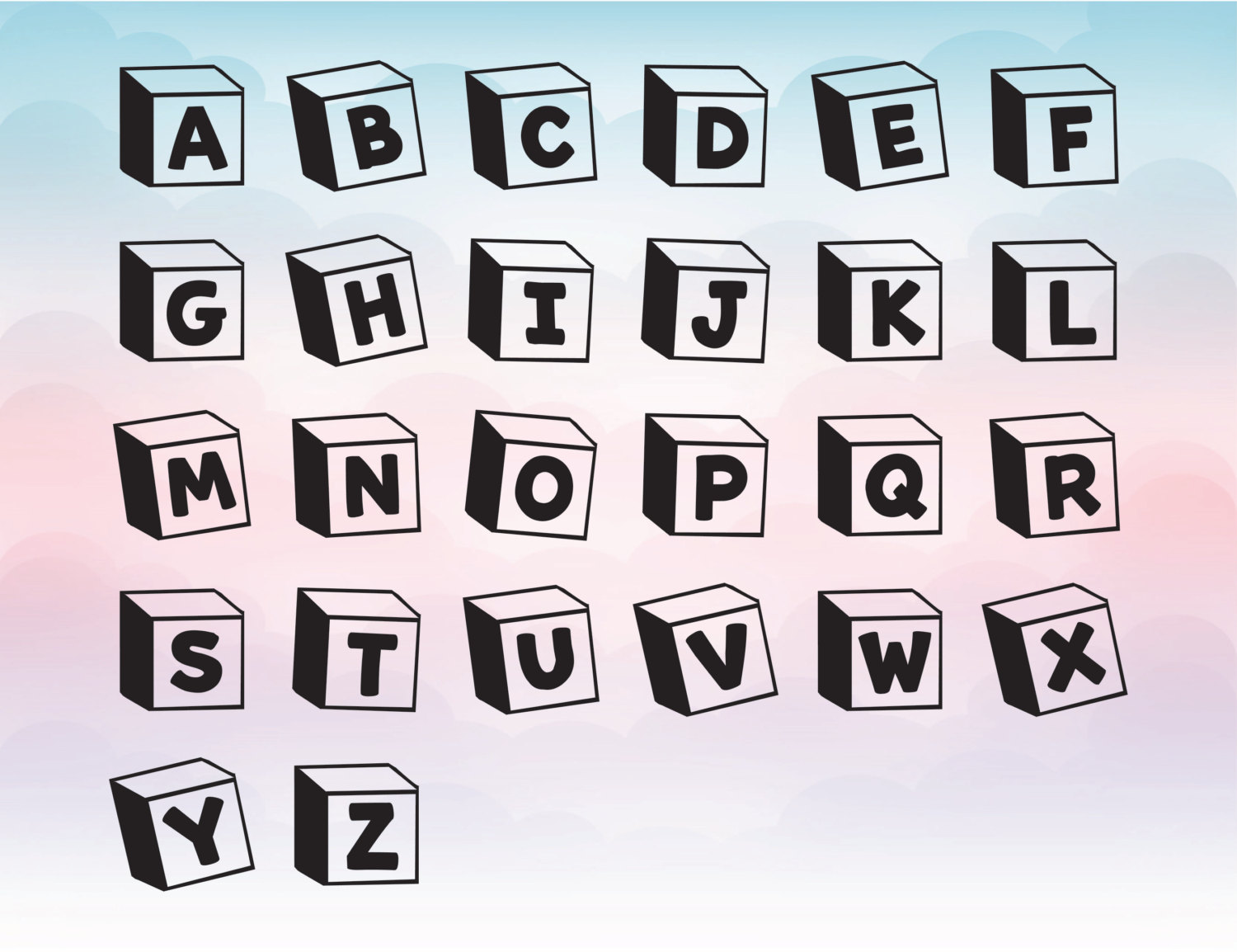 Download 3D blocks vinyl letters toy SVG font Vector alphabet for ...