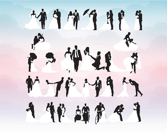 Wedding couples dancing in several positions White dress and tuxedo SVG, print DXF, AI, ps and pdf Cutting Files for Cutting Machines