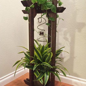 Plant Stand, solid hardwood Asian Japanese Style, Terrarium and Aquarium Stand. 39" Height with Dual 10" Round Platforms