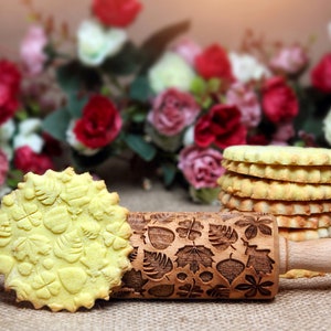 Leaves Embossed Rolling pin Springerle cookie mold Baking Pottery stamp Christmas gifts Xmas gift ideas Leaves cookie stamp Dough roller