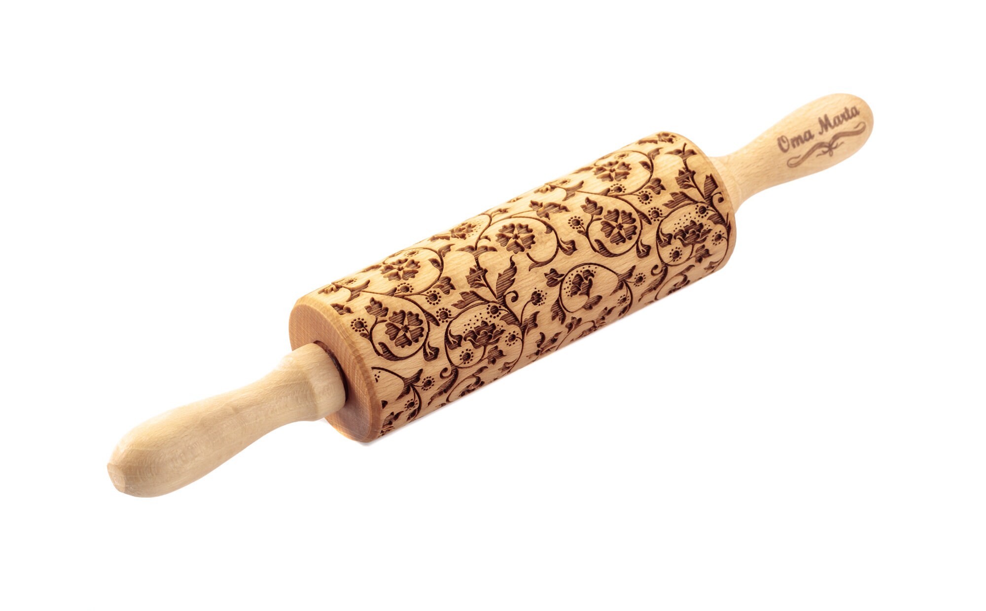 Mattarello In Legno Con Goffratura Natalizia - Lunghezza 39 Cm, Per Biscotti Fai Da Te, Decorativo