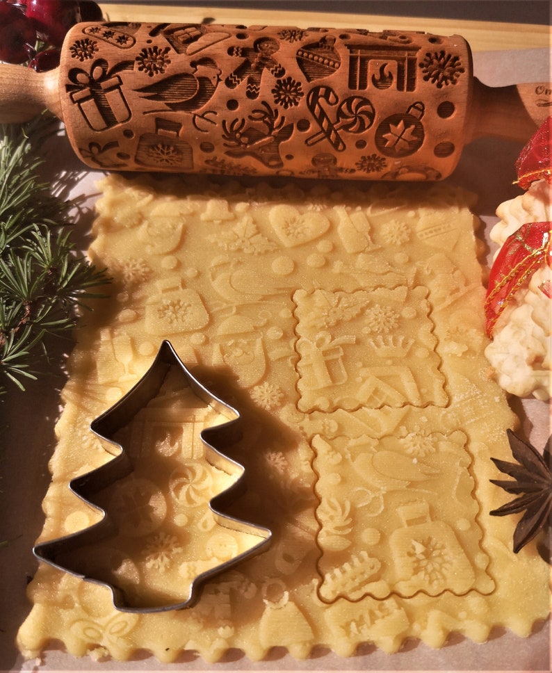 Christmas Embossed Rolling Pin Textured Rolling Pins Christmas Etsy