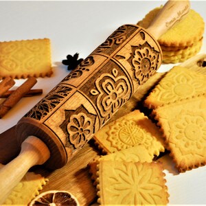 Mandala Embossing rolling pin Cookie cutter Embossed dough roller Gift Gingerbread Cookies Clay Roller Pottery Ceramics tools Springerle image 8