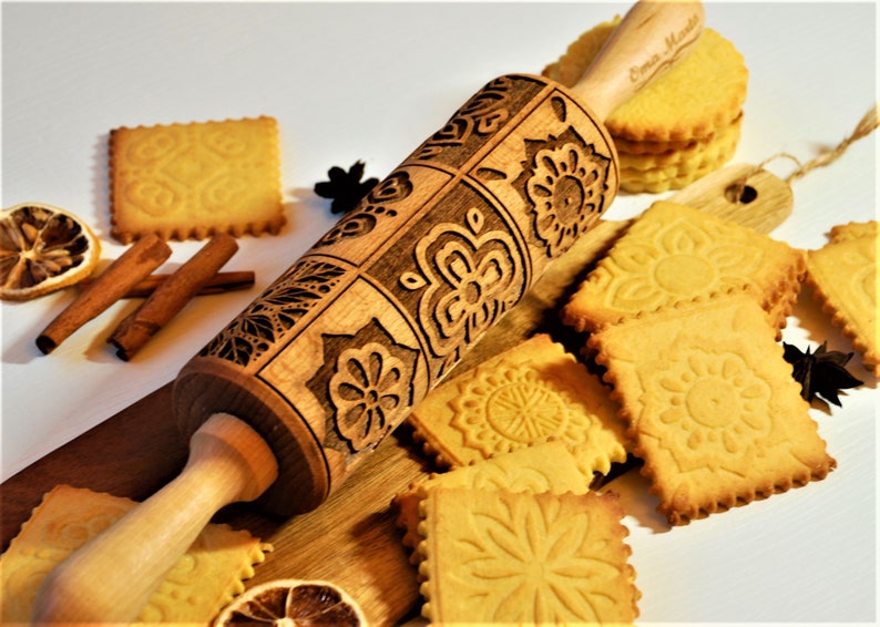 Mandala Engraved Rolling Pin Cookie Cutter Embossed Dough Etsy