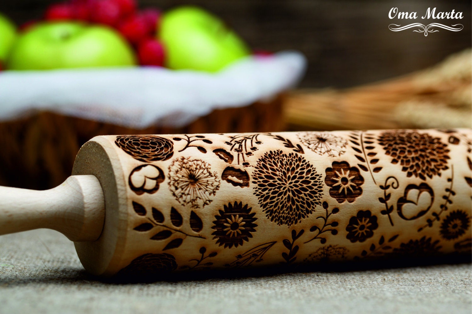 Dandelion Embossed Rolling Pin Pottery Clay Stamp Engraved Rolling