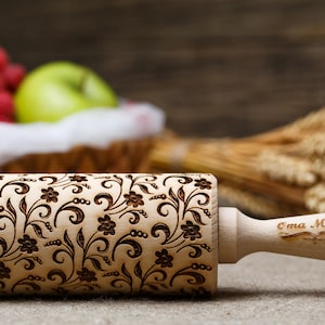 Floral Embossed Rolling pin Springerle cookie mold Texture roller Cookie decorating Hanh roller Mattarello decorative Clay stamp Mothers day