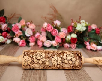 花 エンボス加工のめん棒 シュプリンゲル型 彫刻入りめん棒 クッキー ビスケット フォンダン エンボス加工機 粘土 陶器 陶器 テクスチャリングツール
