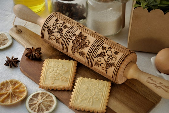 No. R343 SNOWFLAKES No 4 Rolling Pin, Embossed Rolling Pin, Wooden Roller  Engraved, Embossing Cookies, Wooden Toys,stamp, Baking Gift 