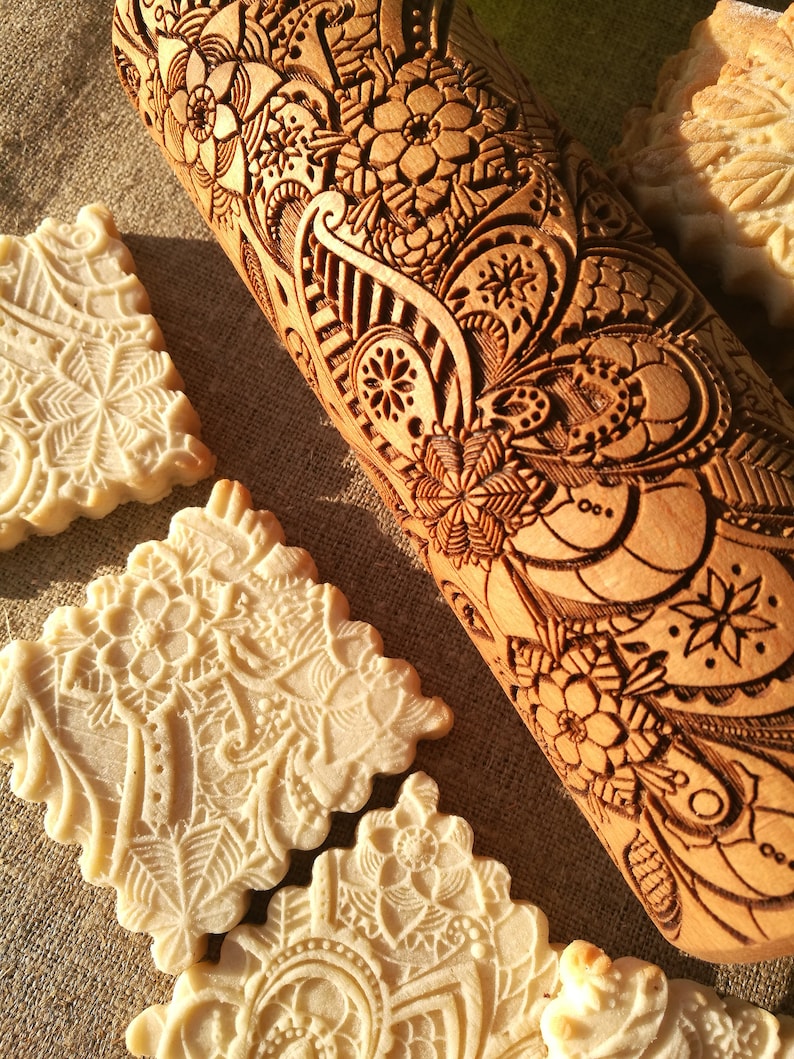 Paisley engraved rolling pin Embossed dough roller Carved Etsy