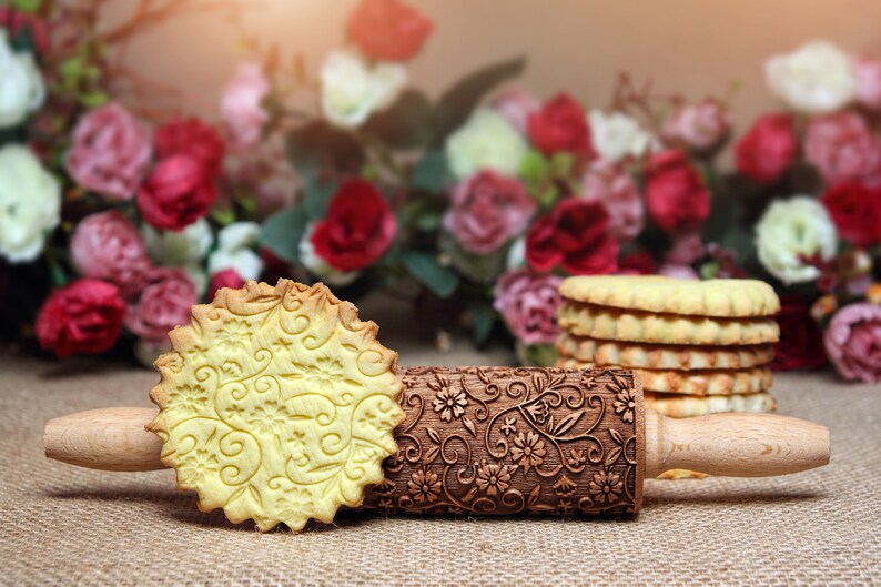 Flowers Engraved Rolling Pin Floral Embossed Roller Embossed Etsy UK