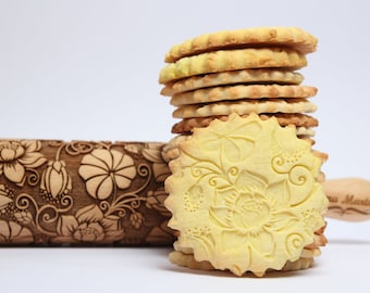 Lotus Embossed Rolling pin Xmas Christmas GIFT Embossed rolling pin Flowers engraved rolling pin Nudelholz Birthday gifts Wedding Clay stamp