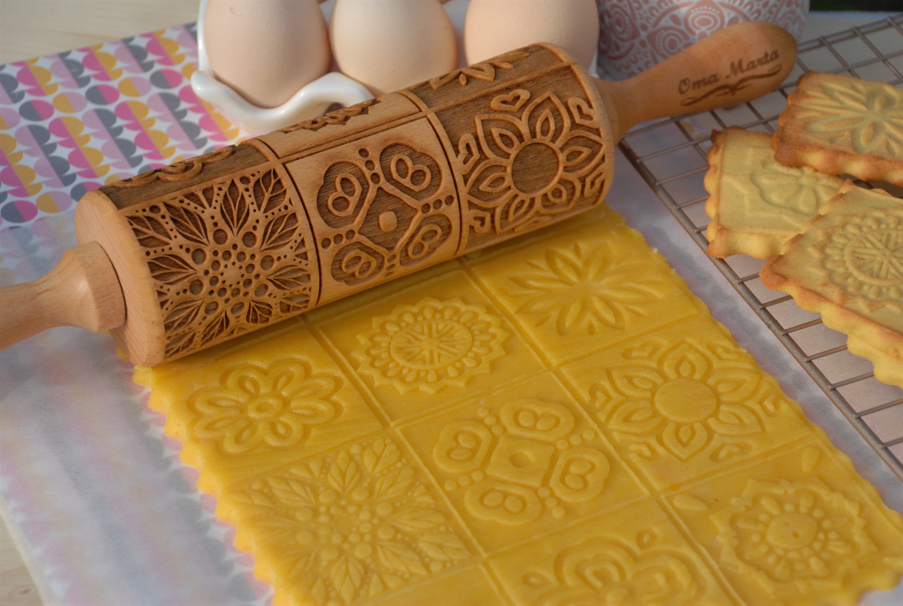 Buy Folk Embossed Rolling Pin Textured Cookies Springerle Rolling Pin Gift  for Her Cookie Stamp Baking Mold Fondant Patterned Roller Gingerbread  Online in India 
