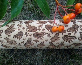 Frog Embossing rolling pin Embossed dough roller Embossed cookies Embossed rolling pin Cookies decorating roller Textured rolling pin Frogs