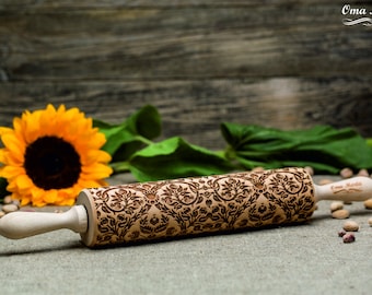 Fruit tree Embossed Rolling pin Mothers Day Carved engraved rolling pin Ceramic Clay embosser Springerle cookie mold Dough roller Textured