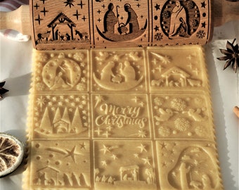 Nativity engraved rolling pin CHRISTMAS cookies Embossing rolling pin Christmas gifts Nativity cookies Xmas gifts Gifts for her Springerle
