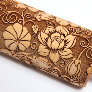 Textured rolling pin Lotus Embossed Rolling pin Baking Christmas gift idea Springerle cookie mold Nudelholz mit blumen Clay Gifts for her