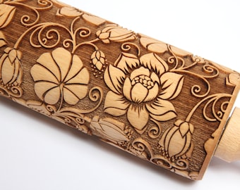 Rodillo texturizado Lotus Embossed Rolling pin Hornear idea de regalo de Navidad Springerle molde de galletas Nudelholz mit blumen Clay Regalos para ella
