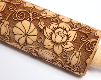 Strukturierte Teigrolle Lotus Embossed Nudelholz Backen Weihnachten Geschenkidee Springerle Keksform Nudelholz mit Blumen Ton Geschenke für Sie