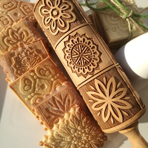 Mandala Embossing rolling pin Cookie cutter Embossed dough roller Gift Gingerbread Cookies Clay Roller Pottery Ceramics tools Springerle image 5
