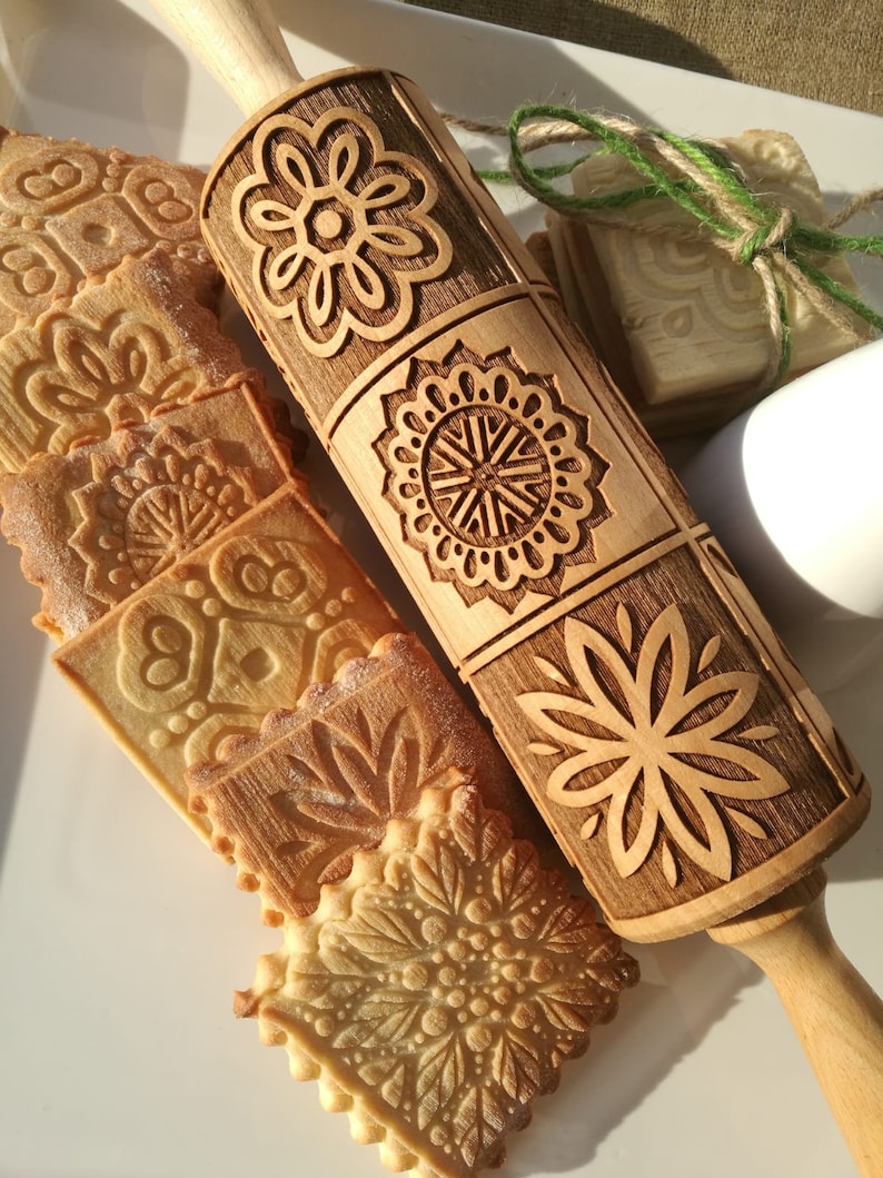 Mandala Engraved Rolling Pin Cookie Cutter Embossed Dough Etsy