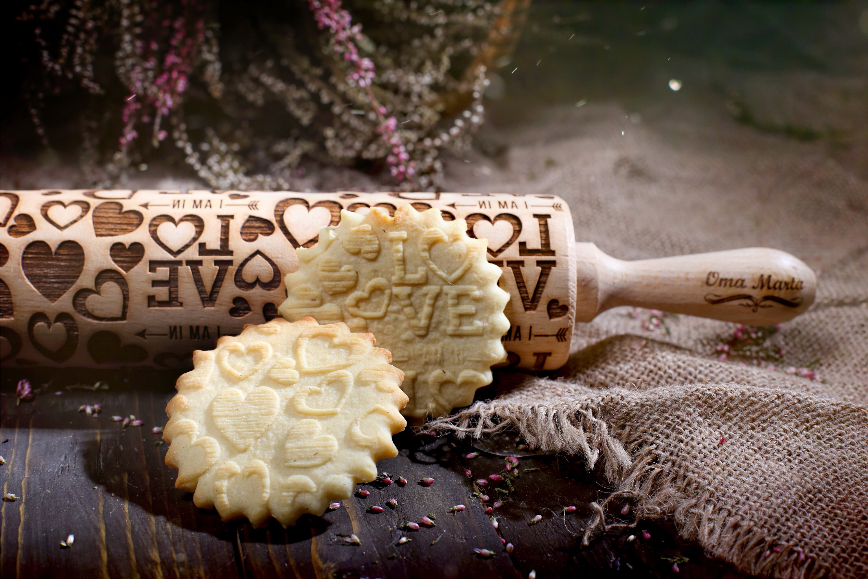 Valentine's Day Valentines gift Embossing rolling pin Mom day gift hearts Mother day gift hearts Shortbread molds Hearts stamp for cookie