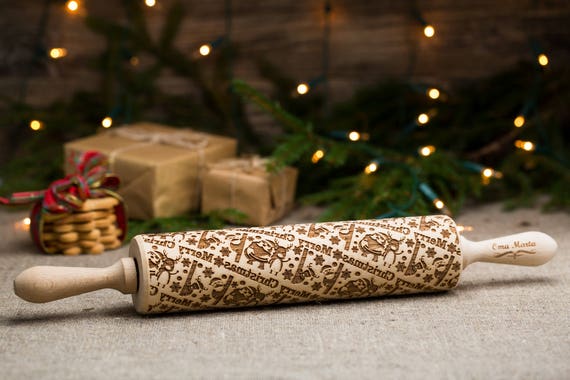 Laser engraved rolling pins for cookies decorating with Dandelion flower pattern Small size Textured cookie baking mold by OmaMarta Wooden embossed rolling pin