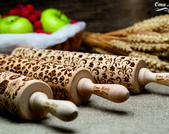 Conjunto de 3 rolos de massa grandes à sua escolha. Rolo de massa com relevo. Rolos de massa gravados. Presente para o Dia das Mães. Rolo de massa com relevo. Rolo de massa de argila com entalhes profundos.