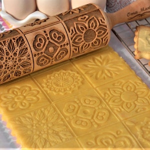 Mandala Embossing, Embossed, Engraved Rolling pin German Springerle cookies Cookie cutters Textured rolling pin mum gift Mom gift Clay
