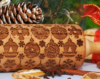 Christmas engraved rolling pin Embossed rolling pin Embossed Wooden carved molds Christmas cookies Weihnachten Nudelholz Christmas gift