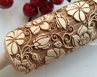 Lotus Embossing Rolling pin Texured roller Mothers day gift Embossed Rolling pin Springerle cookie mold Gifts for her Doughter Clay Pottery