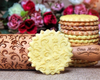 Rodillo floral Rodillo en relieve Regalo del día de la madre Molde de madera tallada con textura Gravierte nudelholz Springerle Molde para galletas Galletas