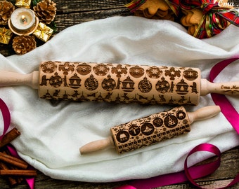 Christmas embossed rolling pins Any patterns textured rolling pins Springerle cookies Pottery stamp Xmas gifts Deep carved cookie mold Clay