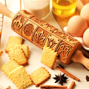 MANDALA Embossed rolling pin Engraved rolling pin Gifts for her Carved mold Gravierte nudelholz Teigroller mit blumen Springerle rolling pin