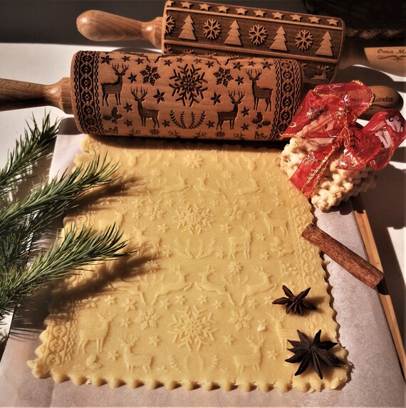 New Christmas Elk Wooden Embossing Engraved Rolling Pin Baking Cookies Xmas New Christmas Elk Wooden Embossing Engraved Rolling Pin Baking Cookies Xmas